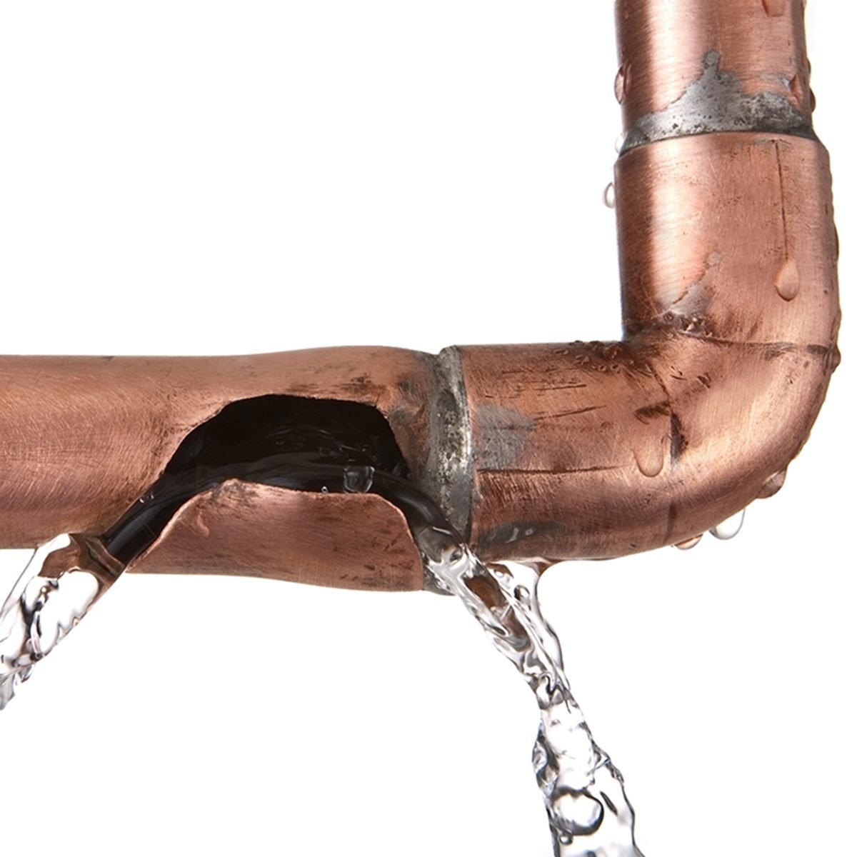 Broken Leaking Copper Water Pipe