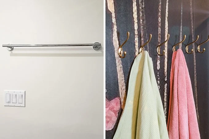 porte-serviettes de salle de bain et crochets muraux image avant et après
